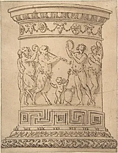 Pedestal with Relief Carving of a Bacchanal with Ornamental Borders by Giovanni Larciani ("Master of the Kress Landscapes")