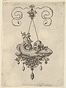 Pendant Design with a Fish Carrying Tobias and the Angel by Jan Collaert I|Philips Galle|Adriaen Collaert