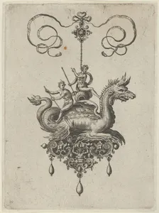 Pendant Design with a Sea Monster Carrying Neptune on an Urn Beside a River-God with an Oar