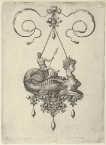 Pendant Design with a Sphinx with the Body of a Fish Carrying a Man with an Oar