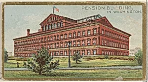 Pension Building in Washington, from the General Government and State Capitol Buildings series (N14) for Allen & Ginter Cigarettes Brands by Allen & Ginter|The Gast Lithograph & Engraving Company