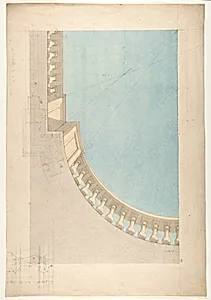 Perspectival study for one quadrant of a ceiling design including a trompe l'oeil balustrade by Jules-Edmond-Charles Lachaise|Eugène-Pierre Gourdet