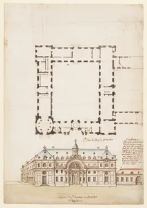 Perspectival View and Floorplan of a Public (?) Building