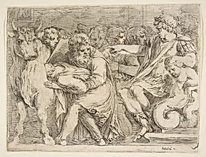 Phalaris Having Perillus Thrown into the Bronze Bull by Stefano della Bella|Polidoro da Caravaggio