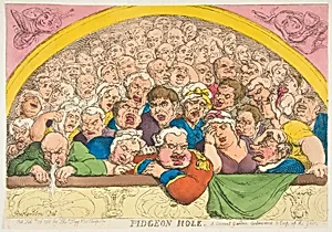 Pidgeon Hole. A Convent Garden Contrivance to Coop up the Gods by Thomas Rowlandson|Thomas Tegg
