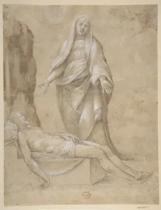 Pieta (recto); Madonna and two Cherubs in pen and brown ink; copy of a drawing in the Louvre which is attributed to Raphael (verso)