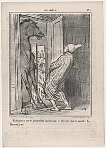 Plaisanterie que se permettent maintenant les chevaux, dans le quatier des Champs-Élysées, No. 523 from series Actualités by Destouches|Aaron Martinet|Honoré Daumier