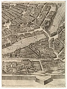 Plan of the City of Rome. Part 10 with the Tiber and the Villa Farnesina by Giovanni Domenico de Rossi|Cardinal Camillo Pamphili|Antonio Tempesta