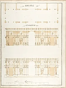Plan, Section and Exterior Elevation of a Villa