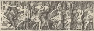 Plate 1: A procession figures walking to the right carrying various objects