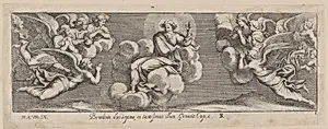 Plate 1: God Blessing on the Seventh Day, from Genesis Chapter 2, after a lost fresco in the basamento of Bay 1 of the Vatican Loggia by Pietro Santi Bartoli|Giovanni Giacomo De Rossi|Raphael (Raffaello Sanzio or Santi)