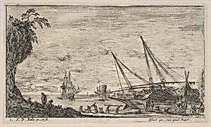 Plate 1: seaport with ships, from "Seascapes" (Paysages maritimes) by Stefano della Bella|Israël Henriet