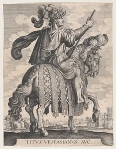 Plate 10: Emperor Titus on Horseback, from 'The First Twelve Roman Caesars' after Tempesta