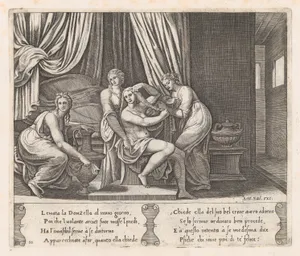 Plate 10: Nymphs dressing Psyche's hair, from "The Story of Cupid and Psyche as told by Apuleius"