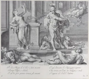 Plate 10: Ulysses compelling Circe to restore his companions' human shapes, which she had changed into monsters