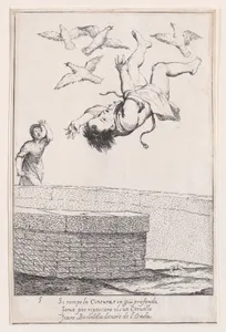 Plate 11: Bertoldino falling into the fish pond, from "Bertoldo, Bertoldino, and Cacasenno"