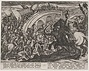 Plate 11: Civilis' Troops Crossing the Maas River, from The War of the Romans Against the Batavians (Romanorvm et Batavorvm societas) by Antonio Tempesta|Otto van Veen