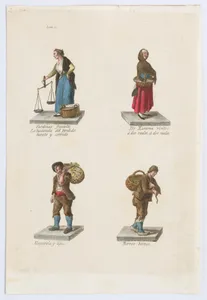 Plate 11: four street vendors from Madrid selling different kinds of fish, from 'Los Gritos de Madrid' (The Cries of Madrid)