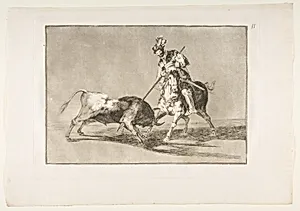 Plate 11 from "La Tauromaquia": The Cid campeador spearing another bull by Goya (Francisco de Goya y Lucientes)
