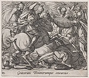 Plate 113: The Greeks Battling the Trojans (Graecorum Troianorumque concursus), from Ovid's 'Metamorphoses' by Antonio Tempesta