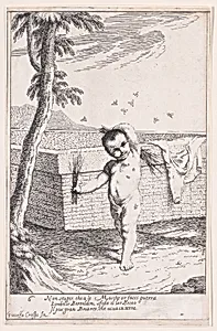 Plate 12: Bertoldino whipping himself to kill flies, from "Bertoldo, Bertoldino, and Cacasenno" by Giuseppe Maria Crespi