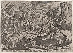Plate 12: Joshua Mutilates his Enemies' Horses, from 'The Battles of the Old Testament' by Antonio Tempesta|Nicolaus van Aelst