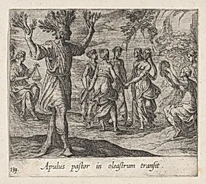 Plate 139: The Apulian Shepherd Changed into an Olive Tree (Apulus pastor in oleastrum transit), from Ovid's 'Metamorphoses' by Antonio Tempesta