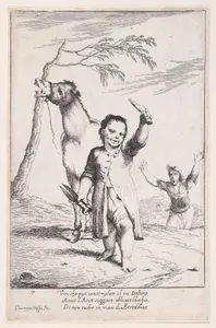 Plate 14: Bertoldino cutting off the ears of a gardener's donkey, from "Bertoldo, Bertoldino, and Cacasenno"