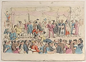 Plate 14: Richardson's Show, from "World in Miniature" by Rudolph Ackermann, London|Thomas Rowlandson