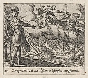 Plate 140: The Trojan Ships Changed into Nymphs (Berecynthia AEneae classem in Nymphas transformat), from Ovid's 'Metamorphoses' by Antonio Tempesta