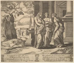 Plate 15: Psyche relating her misfortunes to her sisters, from "The Fable of Cupid and Psyche"