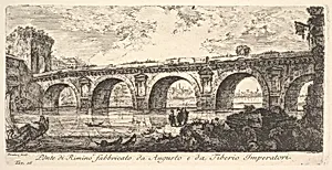 Plate 16: The Bridge at Rimini built by the Emperors Augustus and Tiberius (Ponte di Rimino fabbricato da Augusto e da Tiberio Imperatori), from "Antichità Romane fuori di Roma" by Giovanni Battista Piranesi