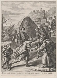 Plate 17: Aeneas welcomed by King Euandrus in Italy; from Guillielmus Becanus's 'Serenissimi Principis Ferdinandi, Hispaniarum Infantis...'