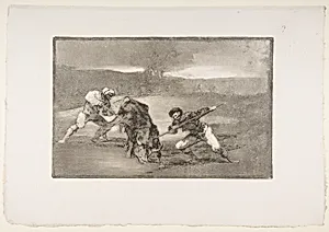 Plate 2 from "La Tauromaquia": Another way of hunting on foot by Goya (Francisco de Goya y Lucientes)
