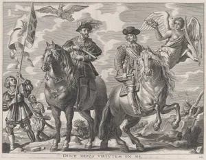 Plate 20: Charles V and Ferdinand on Horseback; from Guillielmus Becanus's 'Serenissimi Principis Ferdinandi, Hispaniarum Infantis...'