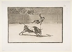 Plate 20 from the 'Tauromaquia':The agility and audacity of Juanito Apiñani in [the ring] at Madrid. by Goya (Francisco de Goya y Lucientes)