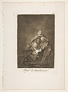 Plate 21 from "Los Caprichos": How they pluck her! (¡Qual la descañonan!) by Goya (Francisco de Goya y Lucientes)