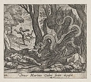 Plate 22: Cadmus's Men Killed by the Serpent (Draco Martius Cadmi socios depascit), from Ovid's 'Metamorphoses' by Antonio Tempesta