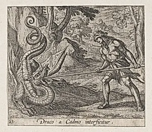 Plate 23: Cadmus Killing the Serpent (Draco a Cadmo interficitur), from Ovid's 'Metamorphoses' by Antonio Tempesta