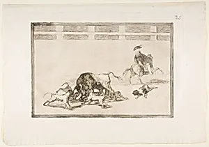 Plate 25 from "La Tauromaquia": They loose dogs on the bull by Goya (Francisco de Goya y Lucientes)