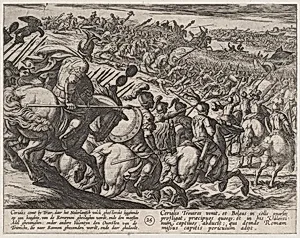 Plate 25: The Roman Commander Cerialis Attacks Near Trier, from The War of the Romans Against the Batavians (Romanorvm et Batavorvm societas) by Antonio Tempesta|Otto van Veen