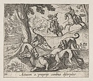 Plate 26: Actaeon Killed by His Dogs (Actaeon a proprÿs canibus discerpitur), from Ovid's 'Metamorphoses' by Antonio Tempesta