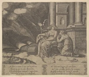Plate 27: Proserpina gives Psyche the box of beauty, from 'The Fable of Cupid and Psyche'