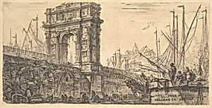 Plate 28: Arch of Trajan in Ancona (Arco di Trajano in Ancona), from "Alcune Vedute di Archi Trionfali ed altri monumenti inalzati da Romani parte di quali se veggono in Roma e parte per l'Italia" (Some Views of Triumphal Arches and other monuments erected by the Romans, some of which are in Rome and some elsewhere in Italy) by Giovanni Battista Piranesi