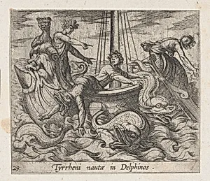 Plate 29: Bacchus Changing his Kidnappers into Monsters (Tyrrheni nautae in Dlephinos), from Ovid's 'Metamorphoses' by Antonio Tempesta