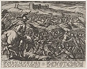 Plate 29: Civilis Floods the Land by Defensively Breaking the Dikes, from The War of the Romans Against the Batavians (Romanorvm et Batavorvm societas) by Antonio Tempesta|Otto van Veen