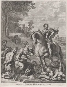 Plate 29: Germany conquered by Drusus; from Guillielmus Becanus's 'Serenissimi Principis Ferdinandi, Hispaniarum Infantis...'