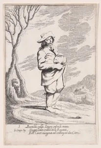 Plate 3: Bertoldo holding a hare in his hand, from "Bertoldo, Bertoldino, and Cacasenno"