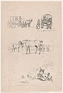 Plate 3, Outlines of Figures, Landscapes and Cattle...for the Use of Learners by Thomas Rowlandson|Mrs. Lay