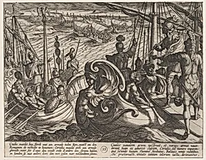 Plate 33: Dutch and Roman Flotillas on the Rhine, from The War of the Romans Against the Batavians (Romanorvm et Batavorvm societas) by Antonio Tempesta|Otto van Veen